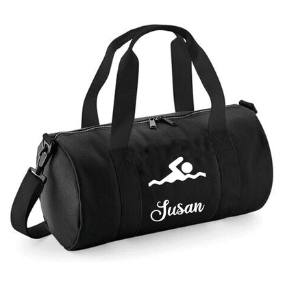 Personalised Swimming Design Barrel Swim Sports Bag with Childs Name