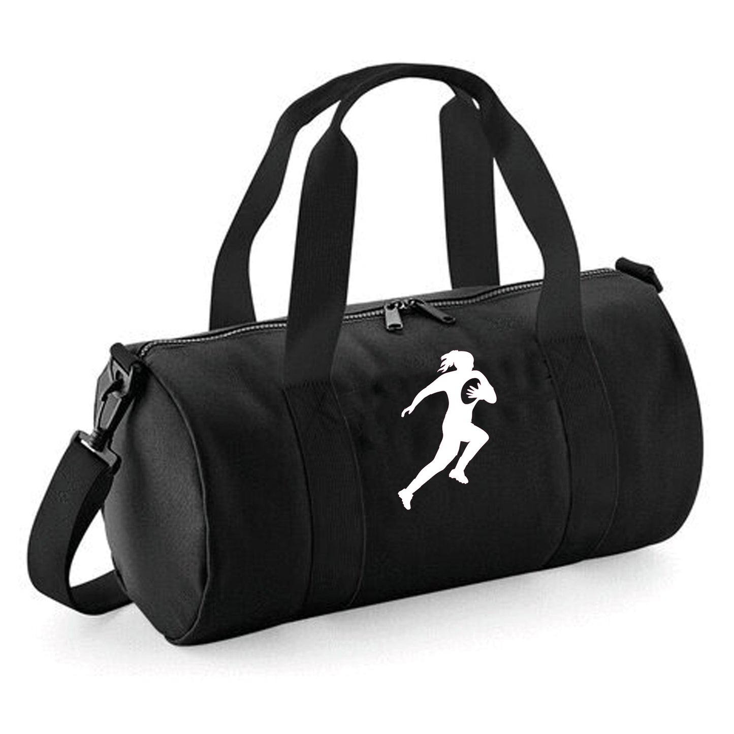 Personalised Female Rugby Player Barrel Bag, Kids Durable Holdall