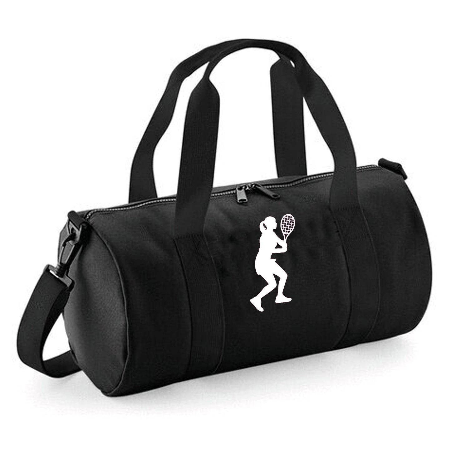 Personalised Female Tennis Player Barrel Bag, Kids Sports Holdall