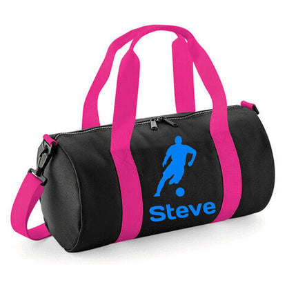 Personalised Male Footballer Barrel Bag with Childs Name