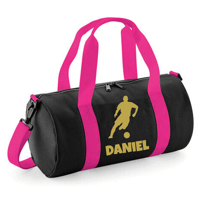Personalised Male Footballer Barrel Bag with Childs Name