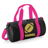 Personalised Rugby Ball Barrel Bag | Kids Sports Holdall with Name
