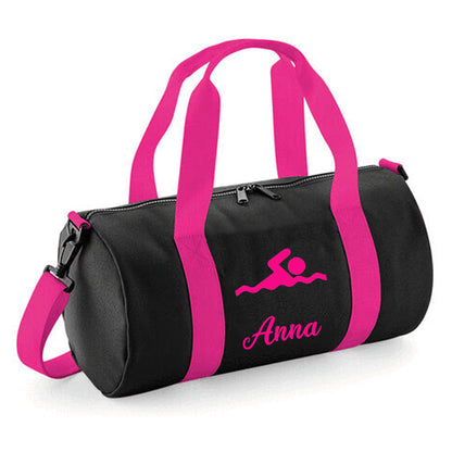 Personalised Swimming Design Barrel Swim Sports Bag with Childs Name