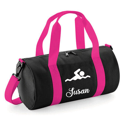 Personalised Swimming Design Barrel Swim Sports Bag with Childs Name