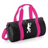 Personalised Female Tennis Player Barrel Bag | Kids Sports Holdall with Name