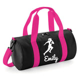 Personalised Female Rugby Player Barrel Bag | Kids Sports Holdall with Name