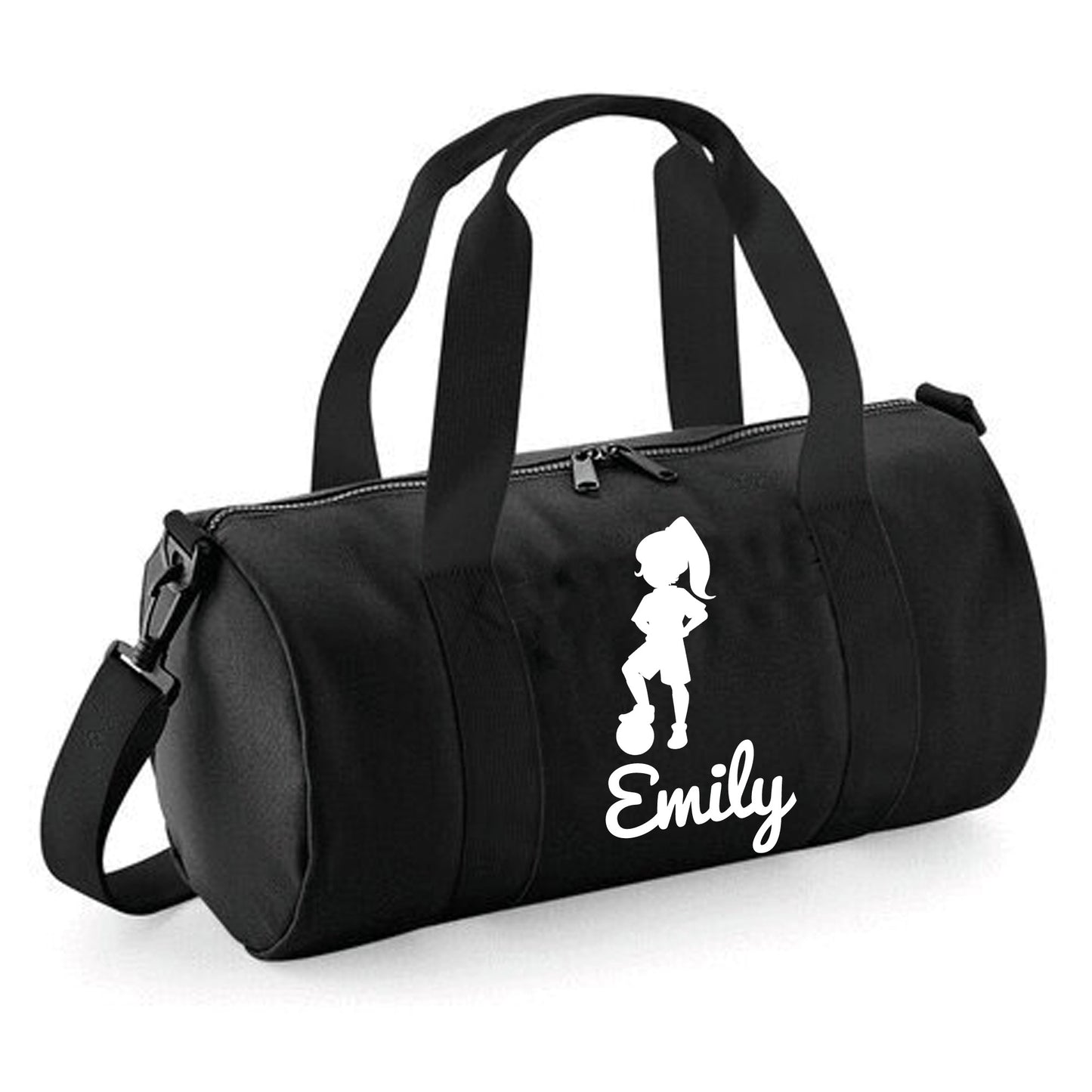 Personalised Girl Footballer Barrel Bag 12L - Custom Name Option
