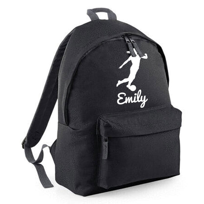 Personalised Female Footballer Backpack Bag, Kids Rucksack with Name & Design
