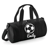 Personalised Football Design Barrel Bag | Kids Sports Holdall with Name