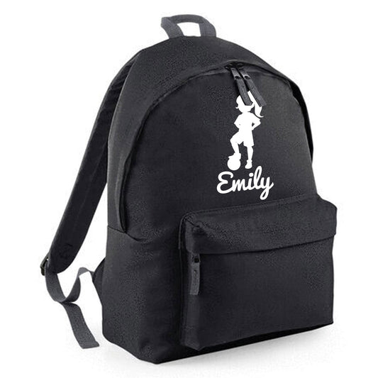 Personalised Girl Footballer Design Backpack, Kids Rucksack with Name
