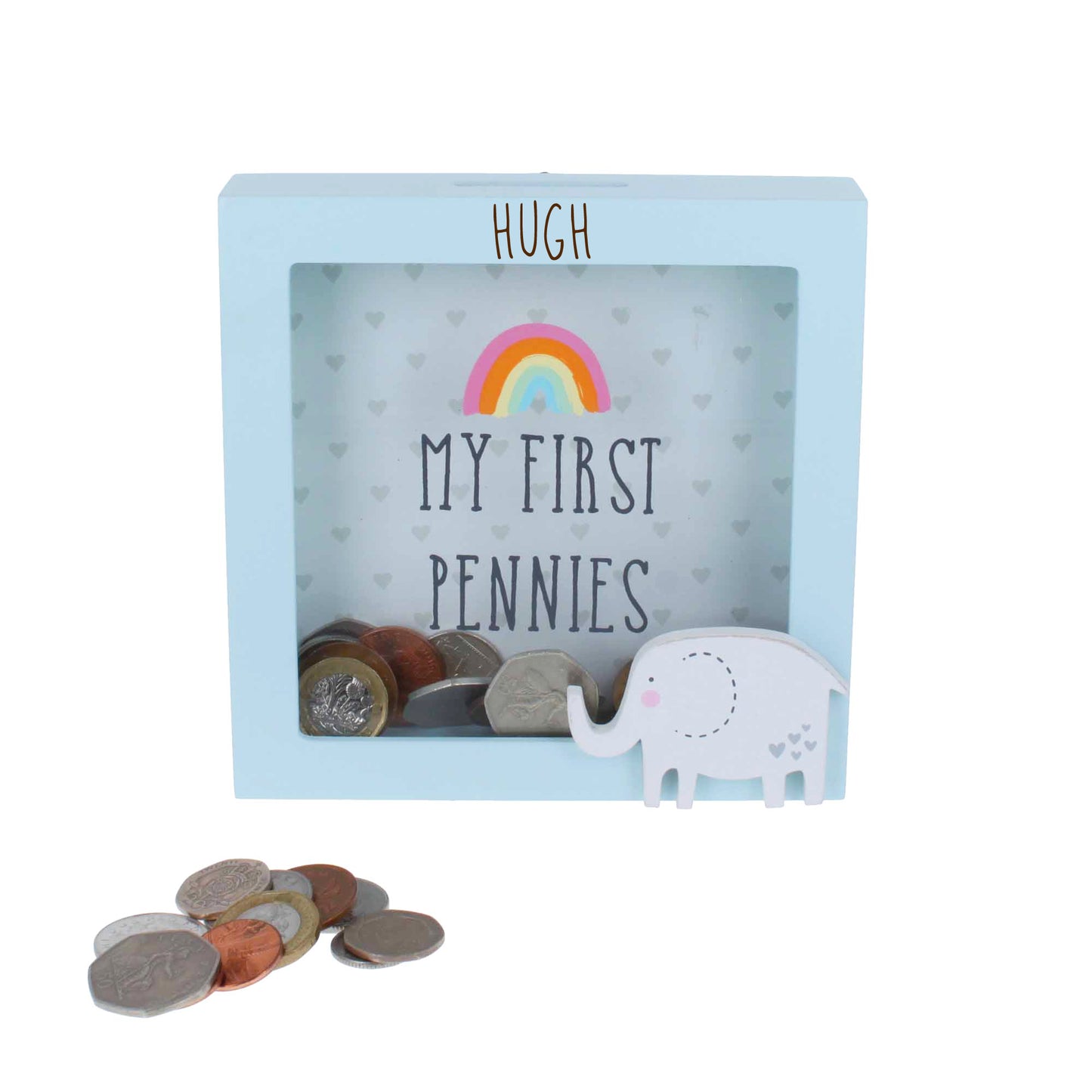 Personalised Engraved Pink/Blue or Cream Money Box Frame Piggy Bank New Baby Gift
