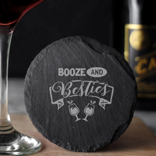 Booze and Besties Engraved Wine Glass and/or Coaster Set  - Always Looking Good - Round Coaster Only  wine glass gift set 