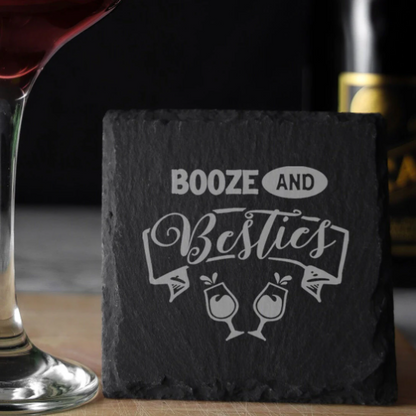 Booze and Besties Engraved Beer Pint Glass and/or Coaster Set  - Always Looking Good - Square Coaster Only  