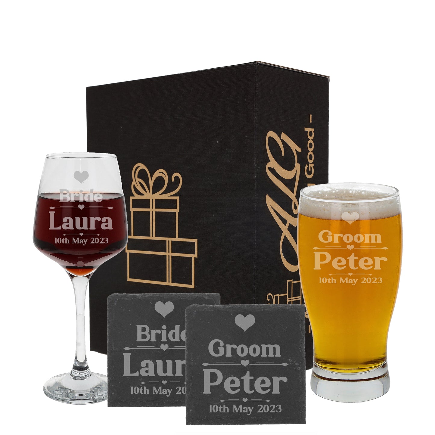 Personalised Bride & Groom Engraved Glass and/or Coaster Wedding Gift Set  - Always Looking Good -   