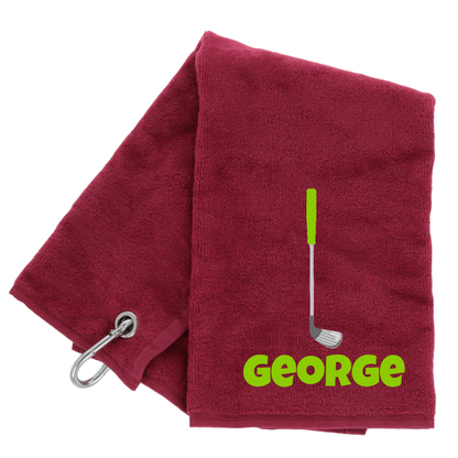 Personalised GOLF Towel - Embroidered Trifold Towel with Carabiner Clip