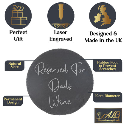 Personalised Mum/Dad/Name's Wine Engraved Glass and/or Coaster Gift Set