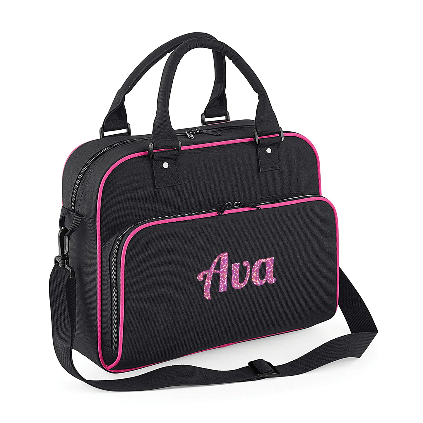 Personalised Girls Sports Bag with Name Dancing Swimming Gymnastic School Gym Bag  - Always Looking Good - Black with Pink Piping Name Only 
