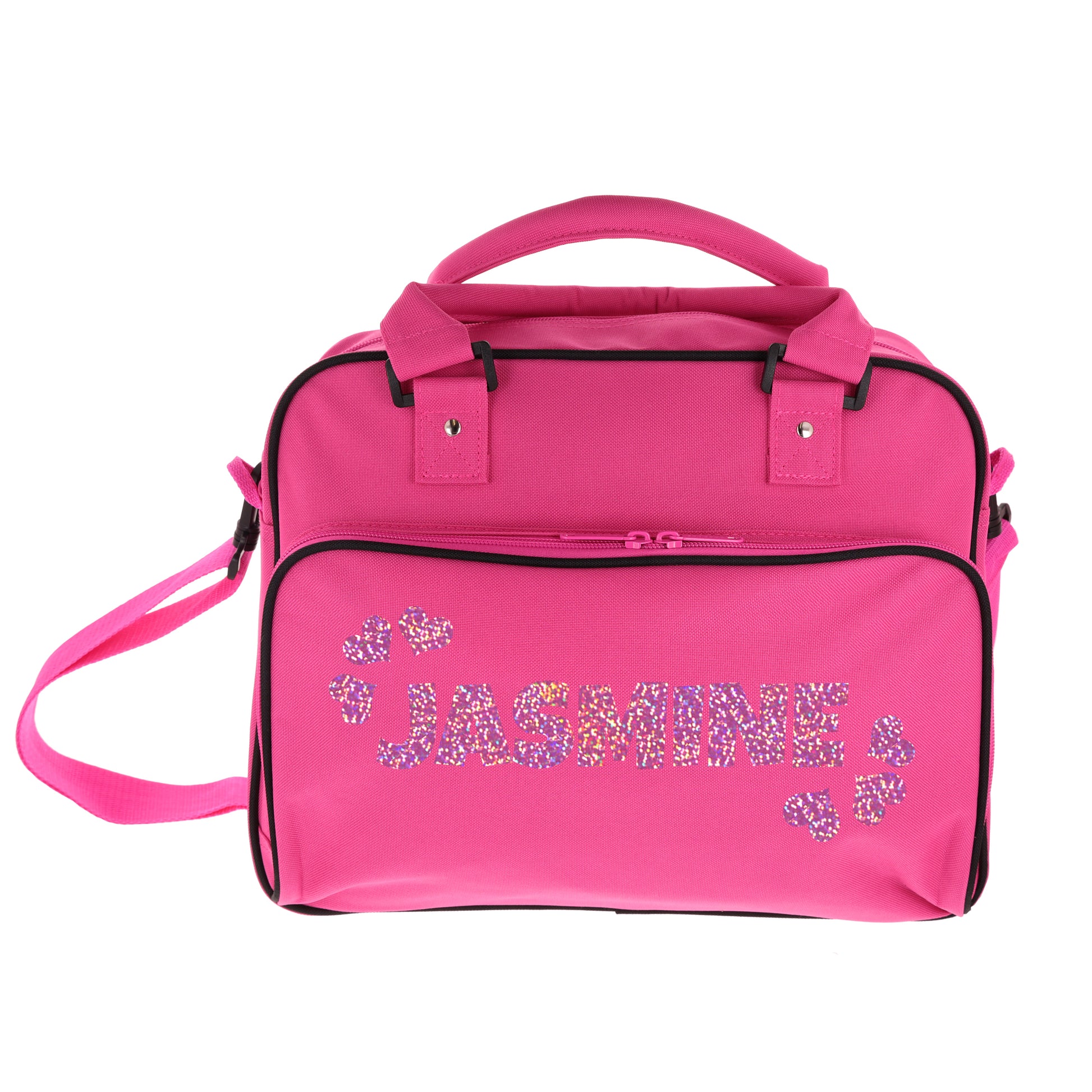 Personalised Girls Sports Bag with Name Dancing Swimming Gymnastic School Gym Bag  - Always Looking Good - Hot Pink Name & Hearts 