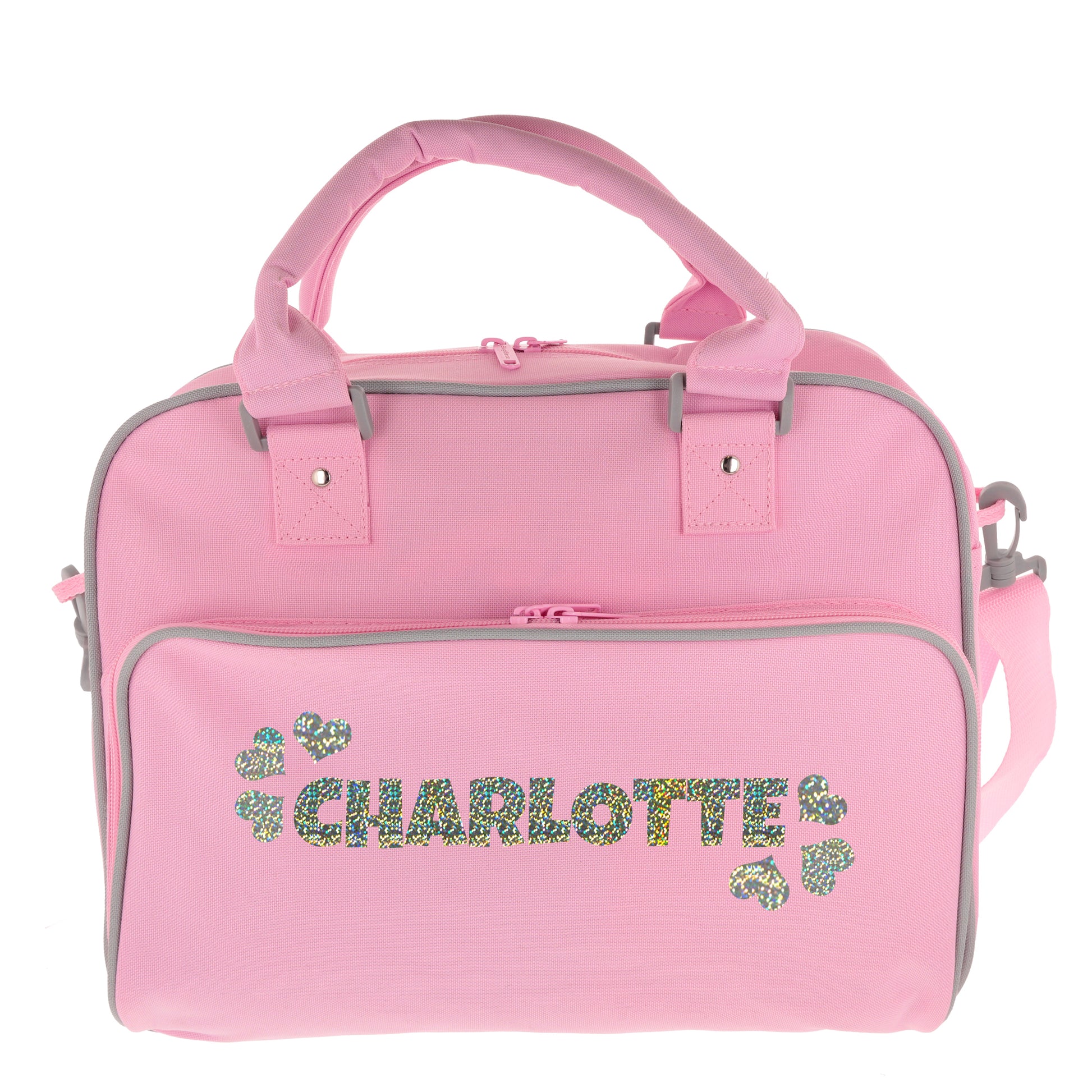 Personalised Girls Sports Bag with Name Dancing Swimming Gymnastic School Gym Bag  - Always Looking Good - Pale Pink Name & Hearts 