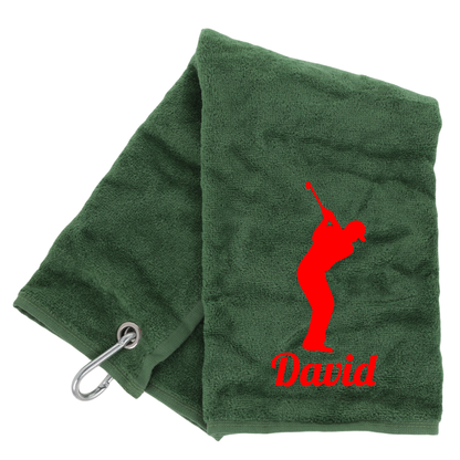 Personalised GOLF Towel - Embroidered Trifold Towel with Carabiner Clip