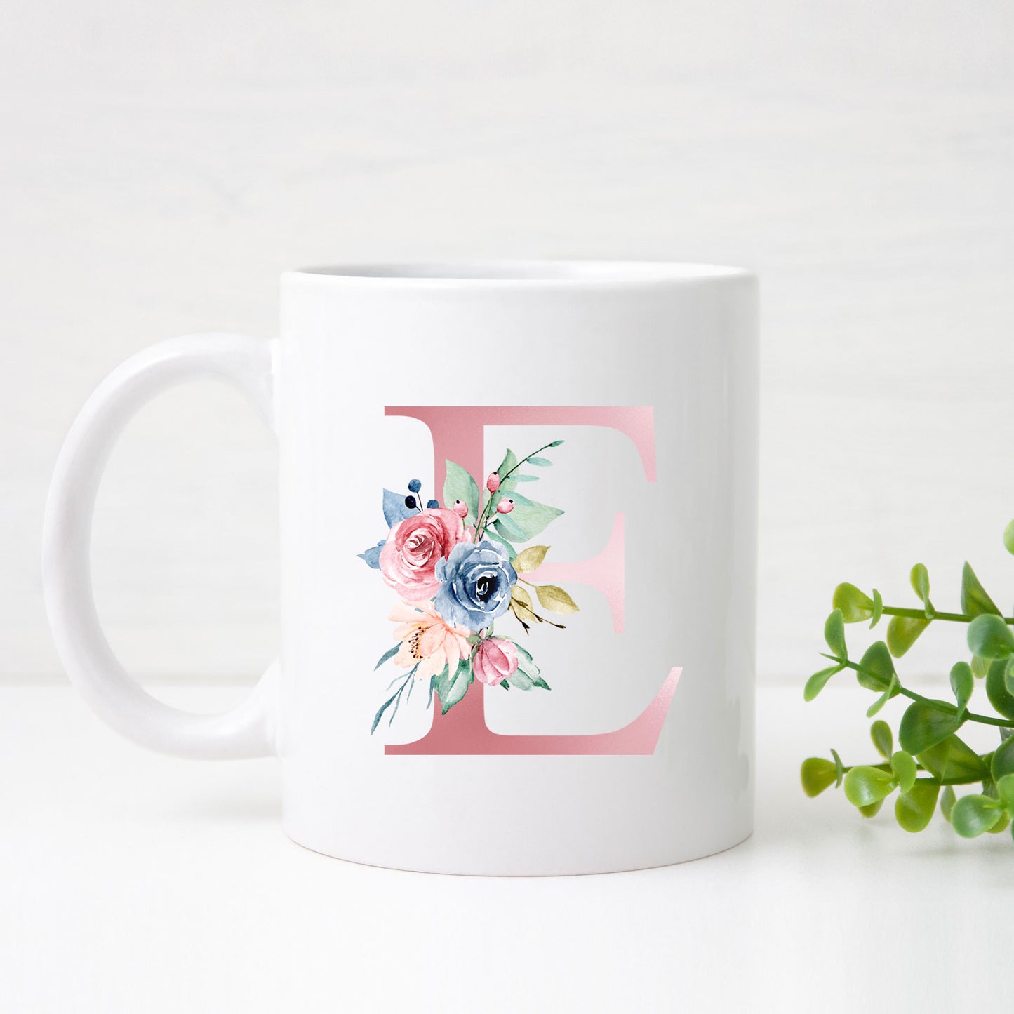 Monogrammed Ceramic Mug – Pink Floral Letter Design for Gift