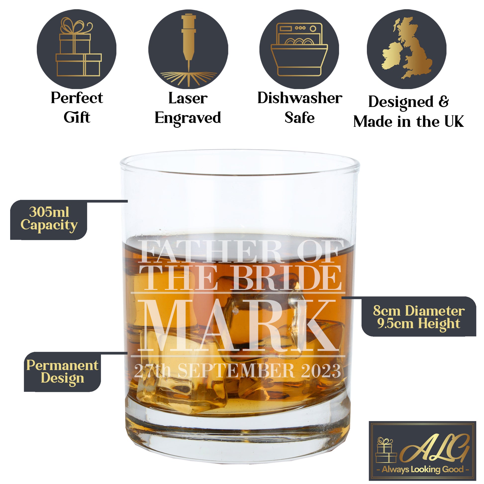 Personalised Father Of The Bride Whisky Glass and/or Coaster Set  - Always Looking Good -   