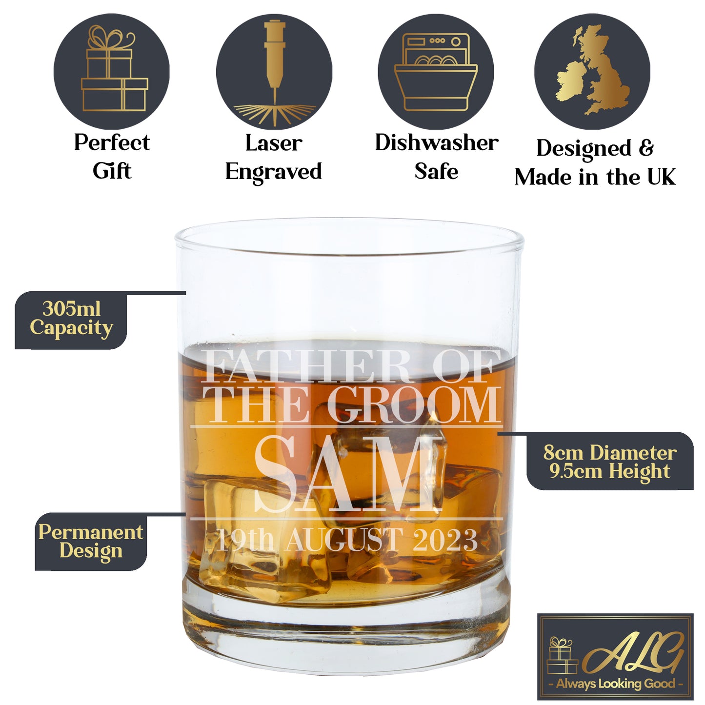 Personalised Father Of The Groom Whisky Glass and/or Coaster Set  - Always Looking Good -   