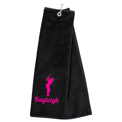 Personalised GOLF Towel - Embroidered Trifold Towel with Carabiner Clip