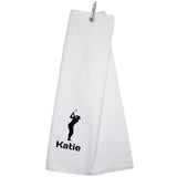 Personalised GOLF Towel - Embroidered Trifold Towel with Carabiner Clip