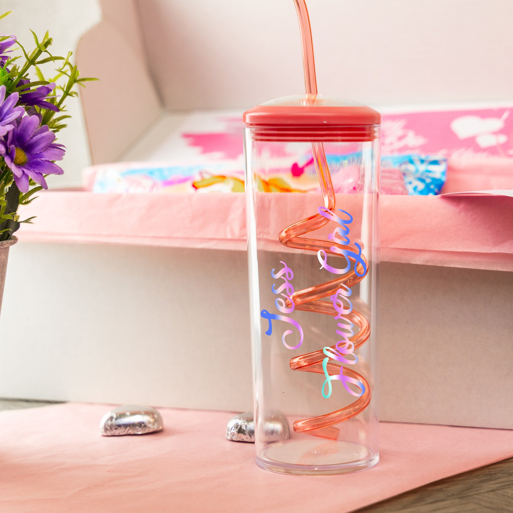 Personalised Flower Girl Proposal Pink Juice Cup Gift  - Always Looking Good -   