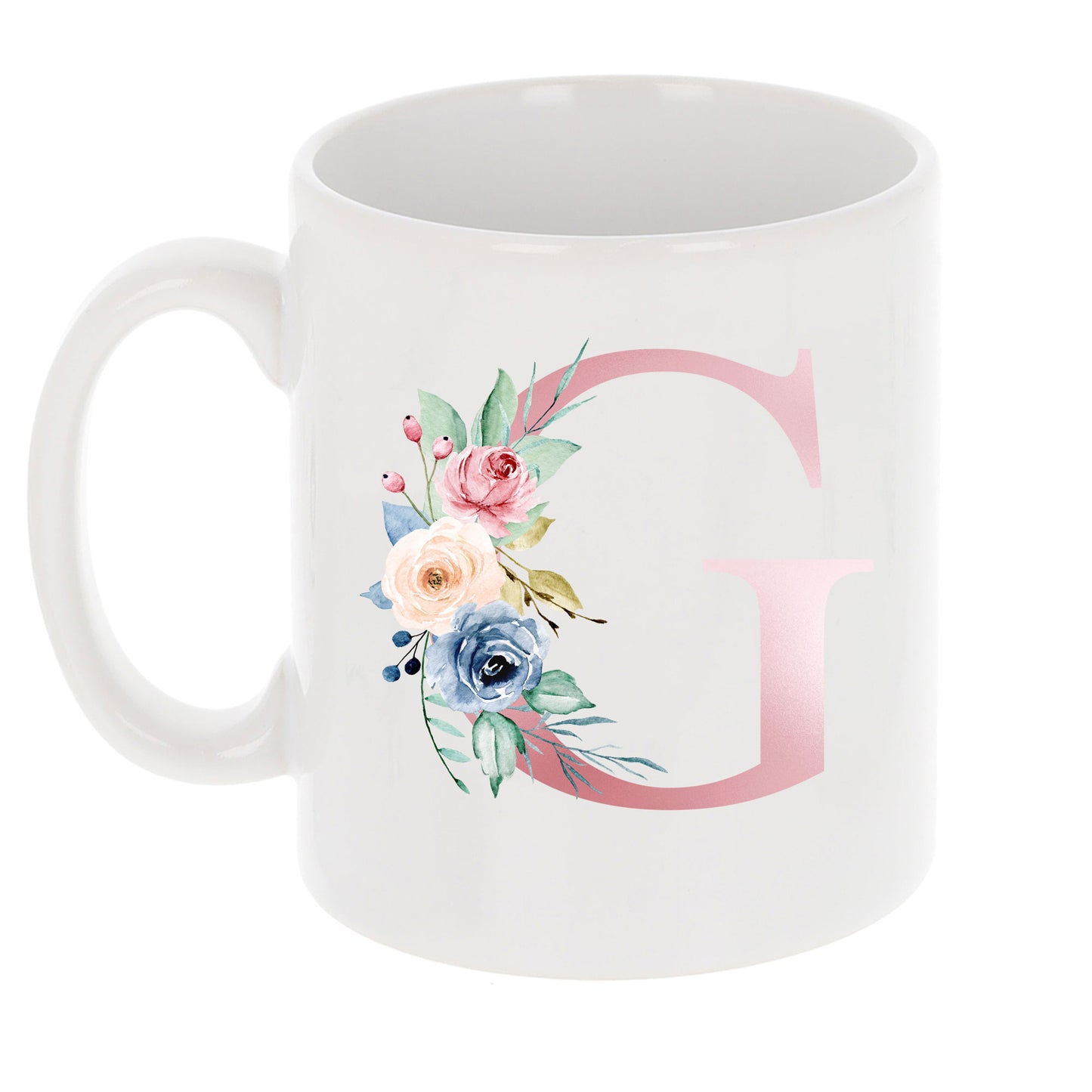 Monogrammed Ceramic Mug – Pink Floral Letter Design for Gift