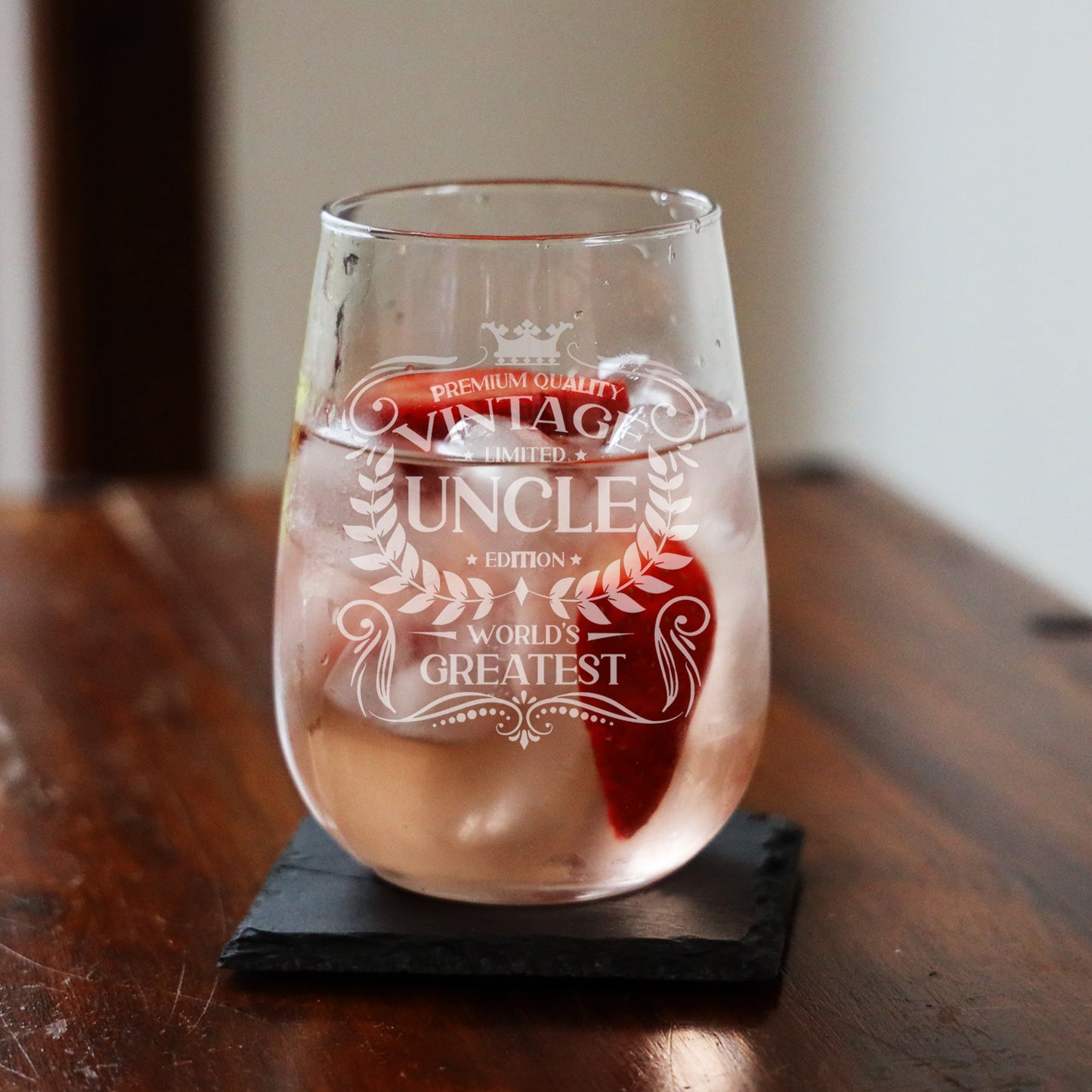 Vintage World's Greatest 'ANY RELATIVE' Engraved Stemless Gin Glass Gift