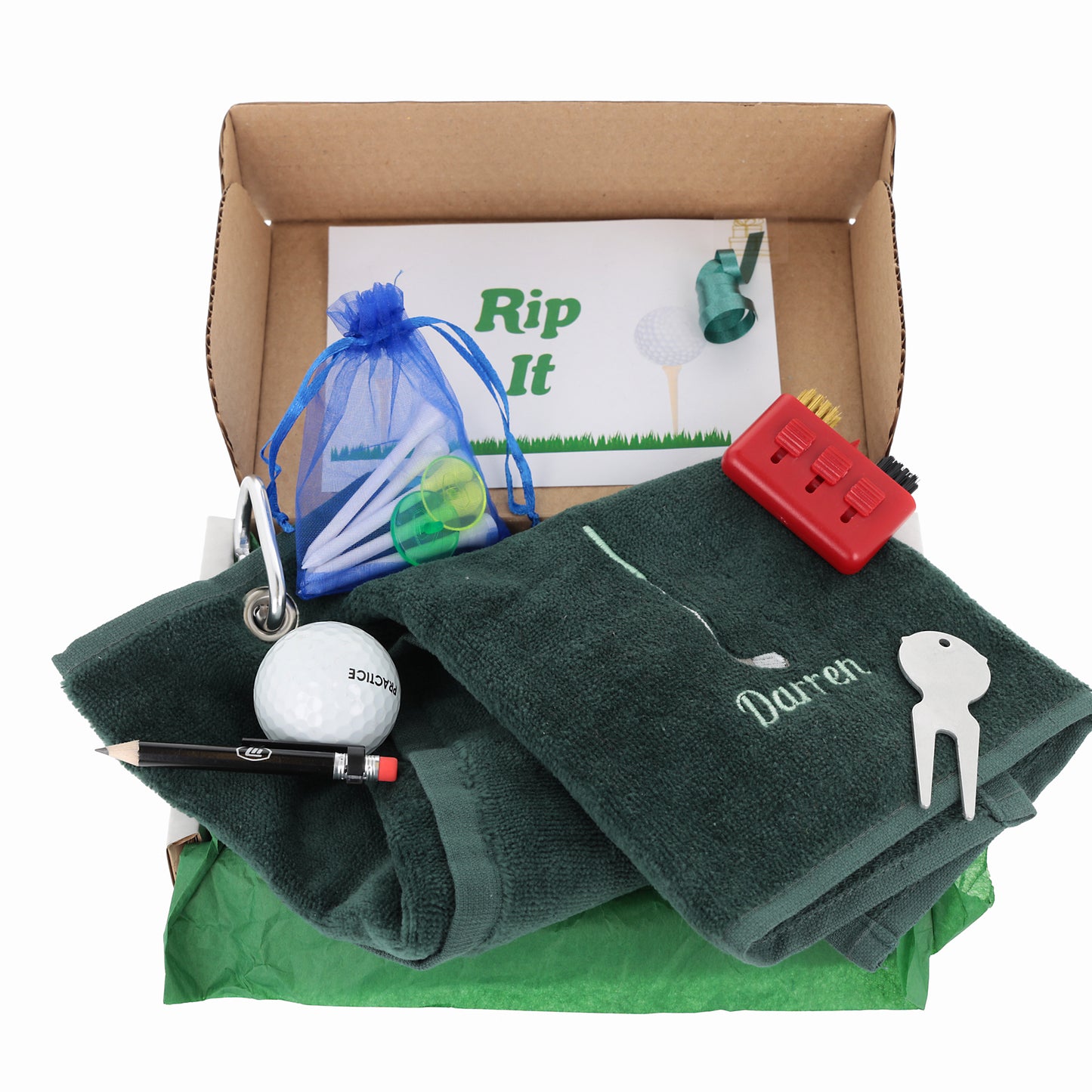 Personalised Tri Fold Golf Towel with Name Golfing Gift Box  - Always Looking Good - Dark Green Towel  