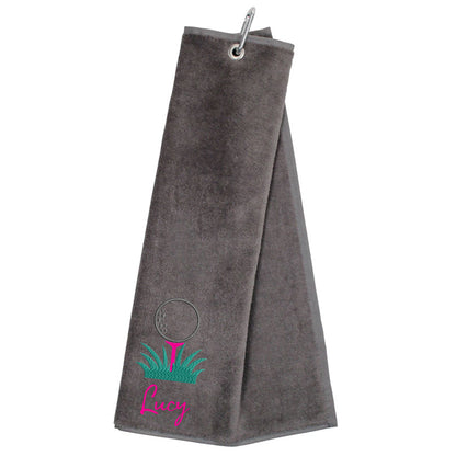 Personalised GOLF Towel - Embroidered Trifold Towel with Carabiner Clip