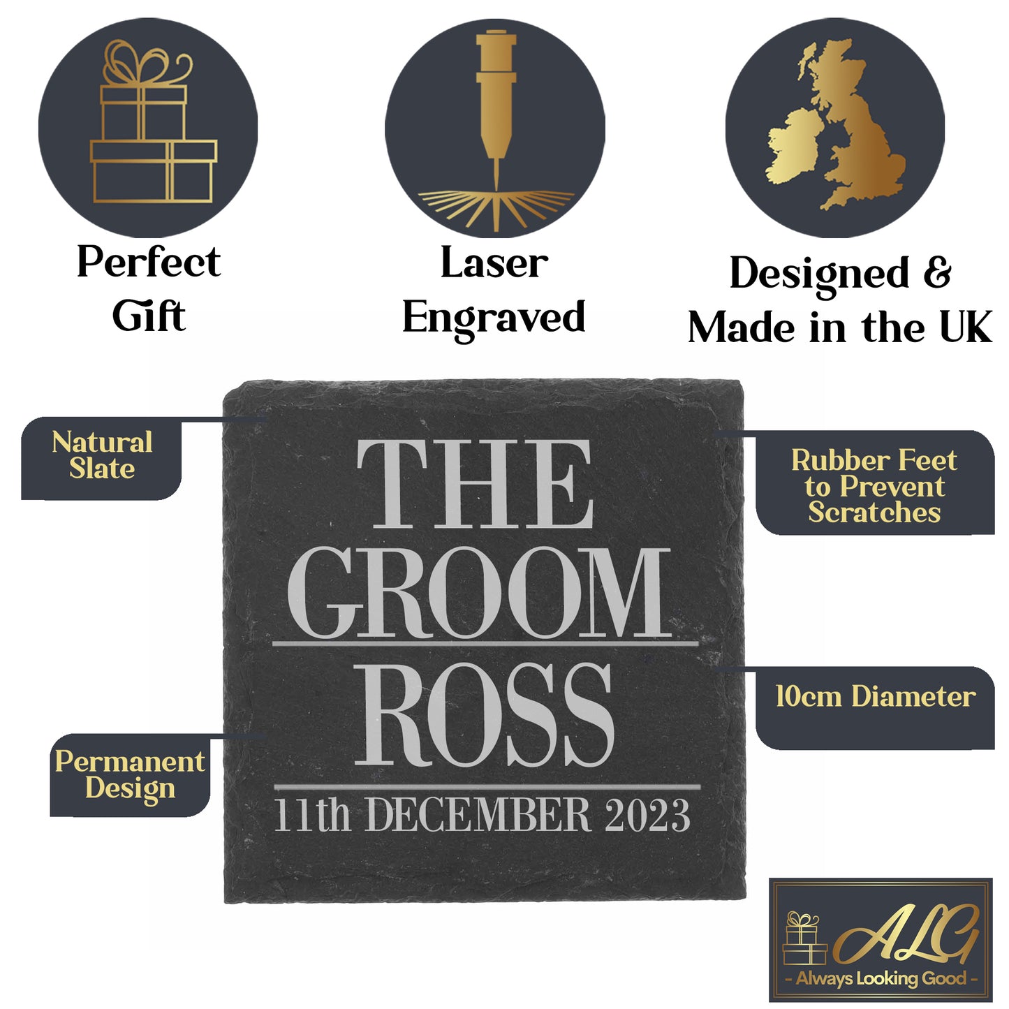 Personalised The Groom Whisky Glass and/or Coaster Set  - Always Looking Good - Square Coaster On Its Own  