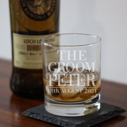 Personalised The Groom Engraved Whisky Glass and/or Coaster Set
- Always Looking Good -   
