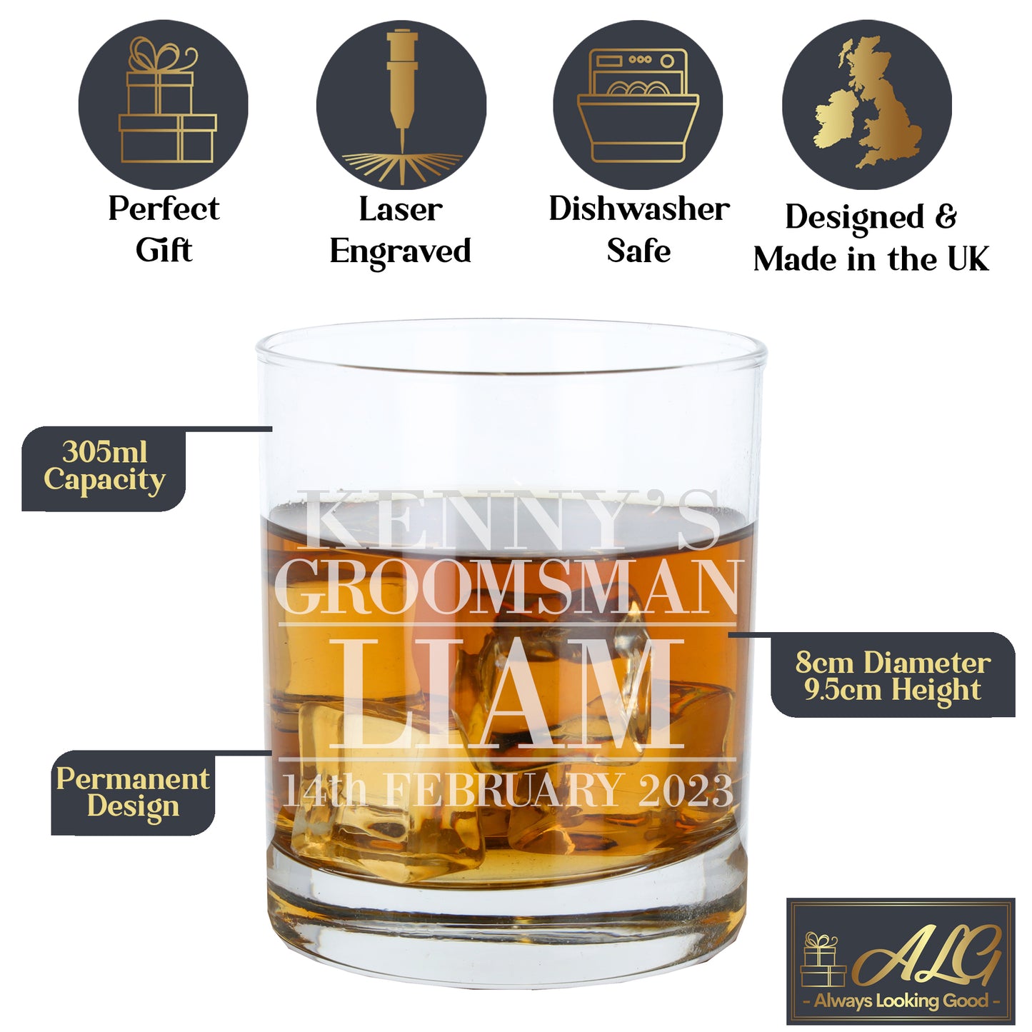 Personalised Groomsman Whisky Glass and/or Coaster Set  - Always Looking Good -   