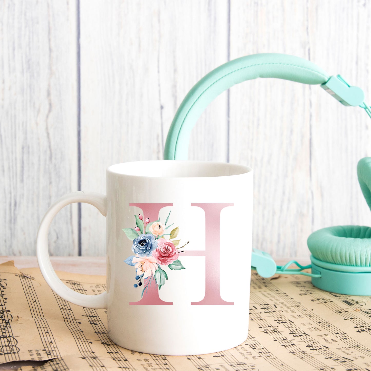 Monogrammed Ceramic Mug – Pink Floral Letter Design for Gift