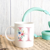 Monogrammed Floral Initial Ceramic Mug – Pink Letter Design