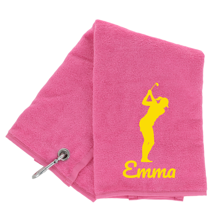 Personalised GOLF Towel - Embroidered Trifold Towel with Carabiner Clip