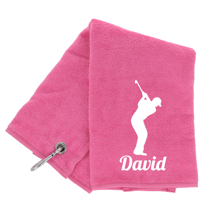 Personalised GOLF Towel - Embroidered Trifold Towel with Carabiner Clip