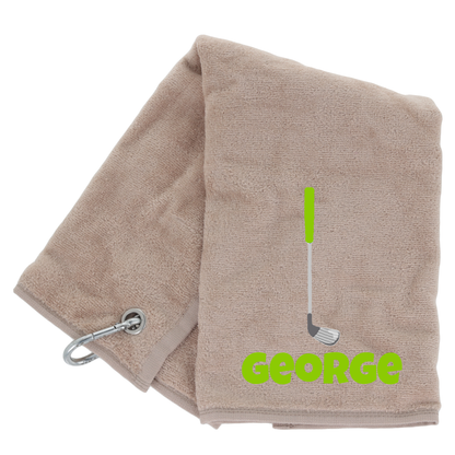 Personalised GOLF Towel - Embroidered Trifold Towel with Carabiner Clip