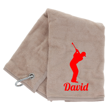 Personalised GOLF Towel - Embroidered Trifold Towel with Carabiner Clip