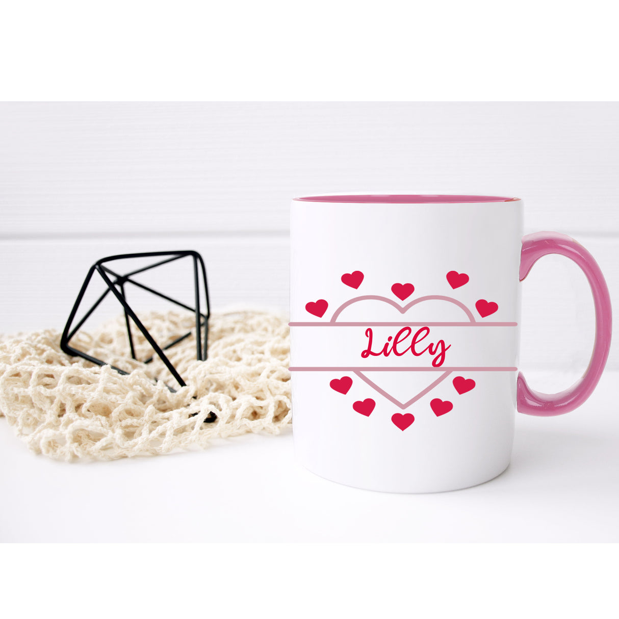 Personalised Pink Heart Design Ceramic Mug – Gift for Her with Name