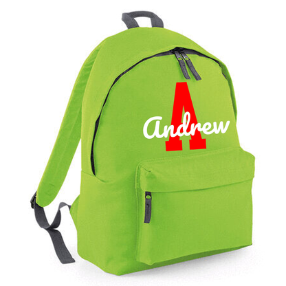 Personalised Name & Initial Backpack, Kids Rucksack with Name & Design