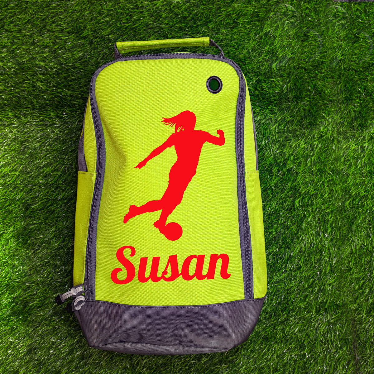 Football Boot Bag or Shoe Bag – Personalised with Name | Female Footballer Design