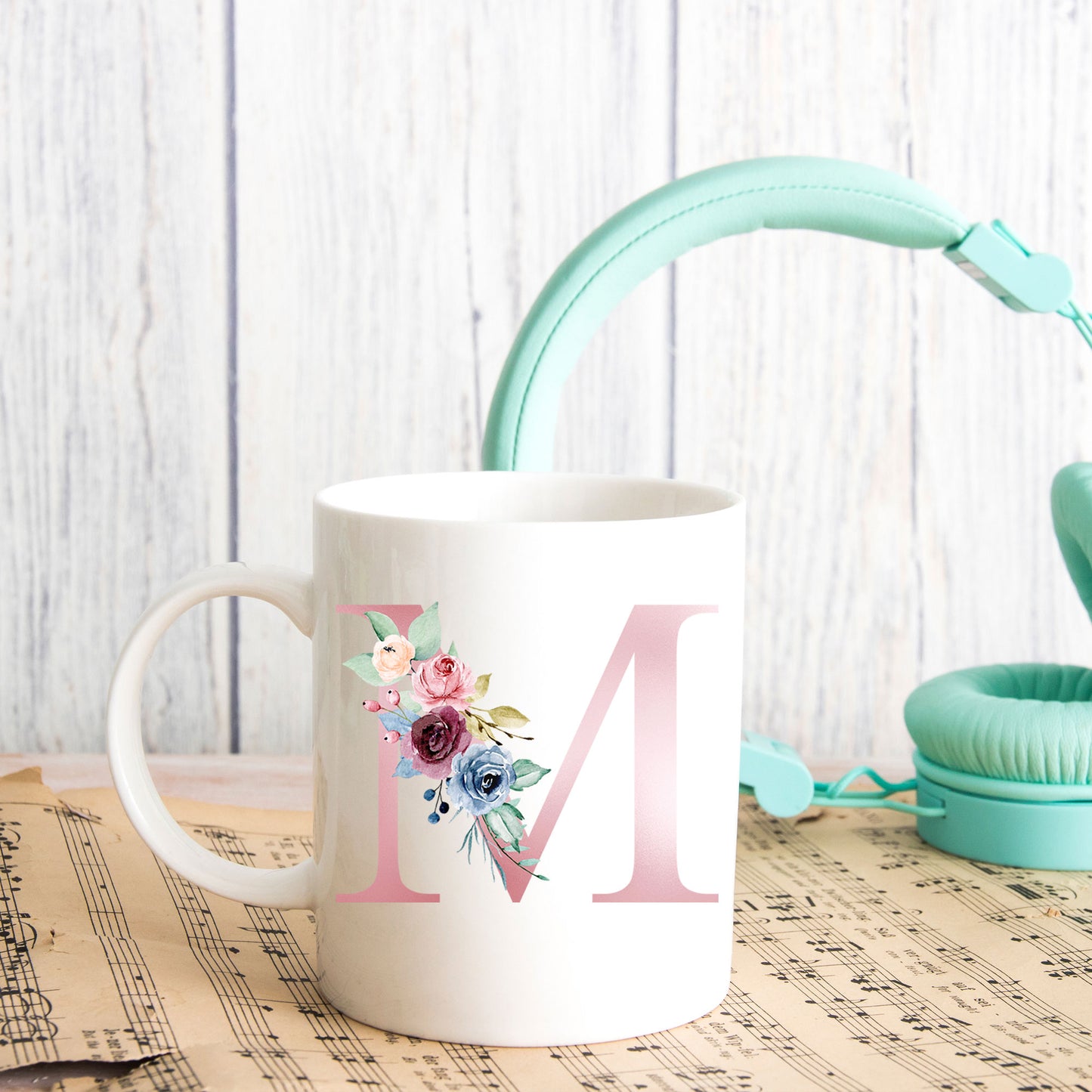Monogrammed Ceramic Mug – Pink Floral Letter Design for Gift