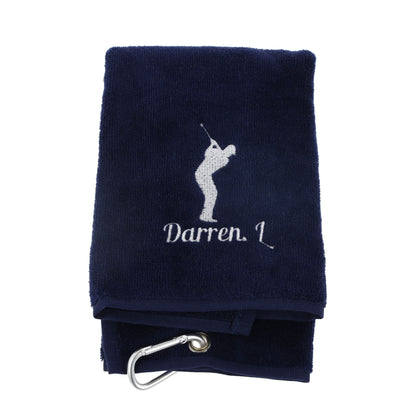 Personalised GOLF Towel - Embroidered Trifold Towel with Carabiner Clip
