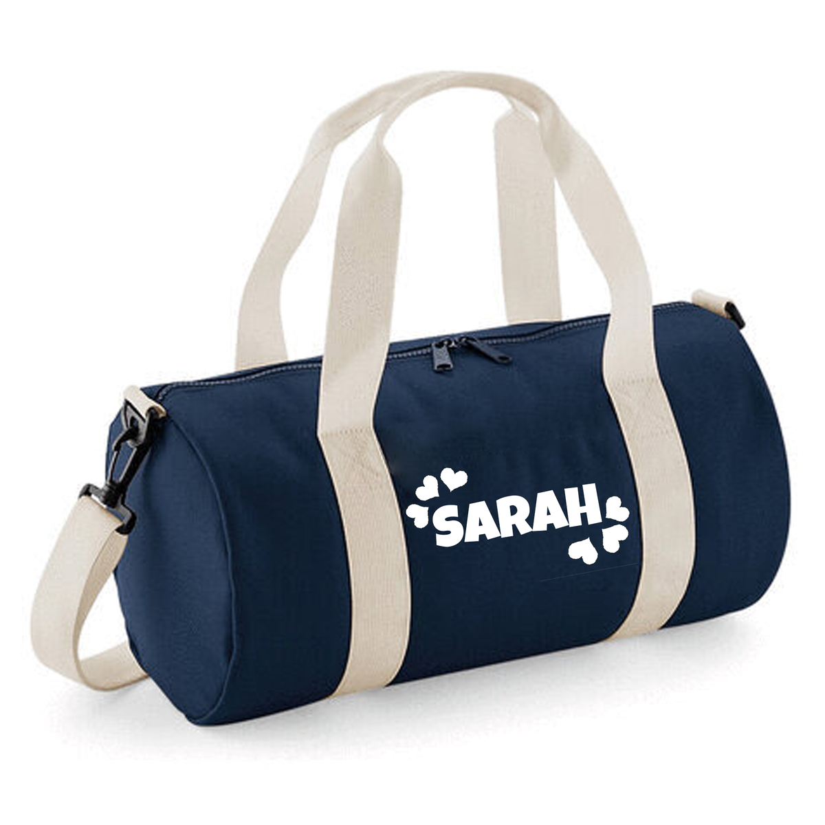 Personalised Name & Hearts Barrel Bag | Kids Holdall with Name
