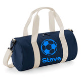 Personalised Football Design Barrel Bag | Kids Sports Holdall with Name